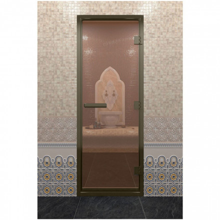 Стеклянная дверь DoorWood «Хамам бронза» в бронзовом профиле 1800х700 (по коробке)