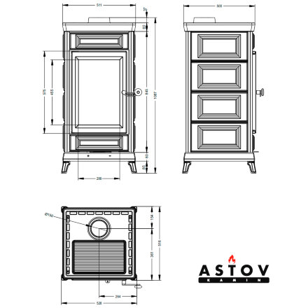 Печь-камин Майолика классик, мёд (Астов)