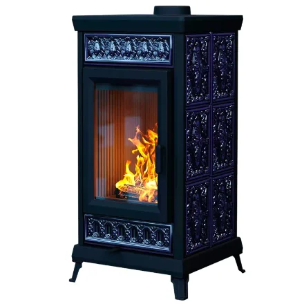 Печь-камин Майолика классик, кобальт (Астов)