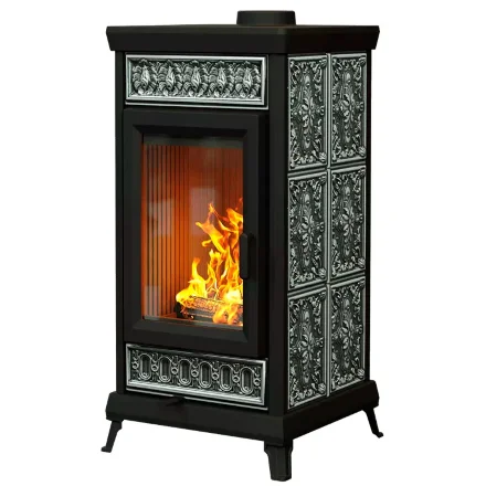 Печь-камин Майолика классик, глянцевый графит (Астов)