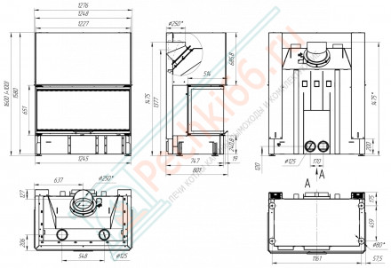 Каминная топка Дельта 1200 B три стекла принтинг черный шамот (Экокамин)