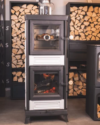 Печь-камин Майолика с духовкой, черная (Астов)