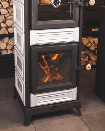 Печь-камин Майолика с духовкой, черная (Астов)