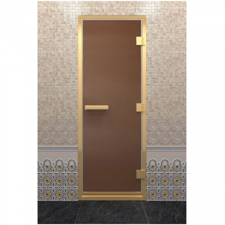Стеклянная дверь для хамама в золотом профиле, бронза матовая 200х90 (по коробке) (DoorWood)