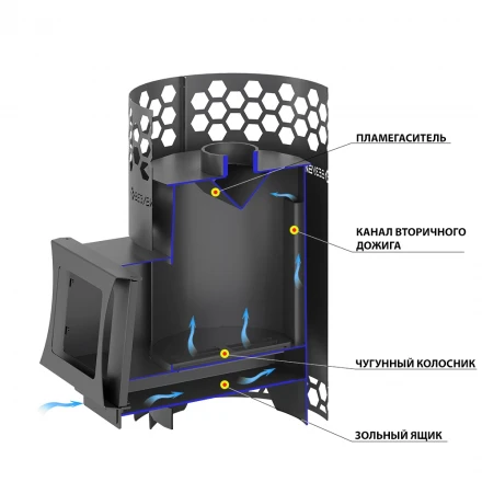 Печь для бани вертикальная Чёрная Пчёлка 20 С, со стеклом (Везувий) до 20м3
