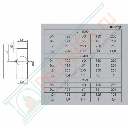 Шибер L=500, черный d-120 (КПД)