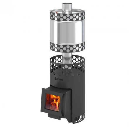 Печь для бани вертикальная Чёрная Пчёлка С, с баком 50 л, стекло (Везувий) до 14м3