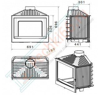 Чугунная топка LCI 007 GF CL, с шибером (Liseo Castiron) 14 кВт