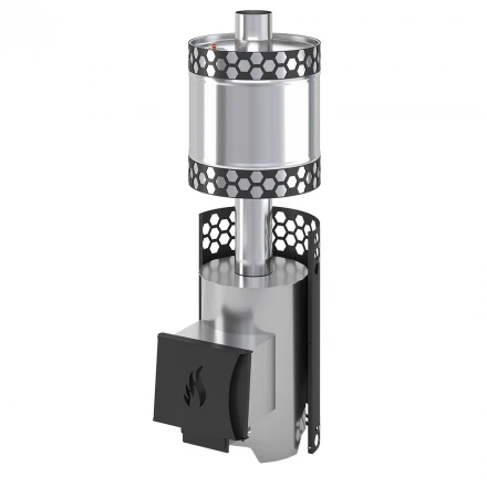 Печь для бани вертикальная Чёрная Пчёлка INOX с баком 50 л (Везувий) до 14м3