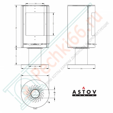 Печь камин R1.0 NK в камне на ноге круглая задняя часть (Астов)