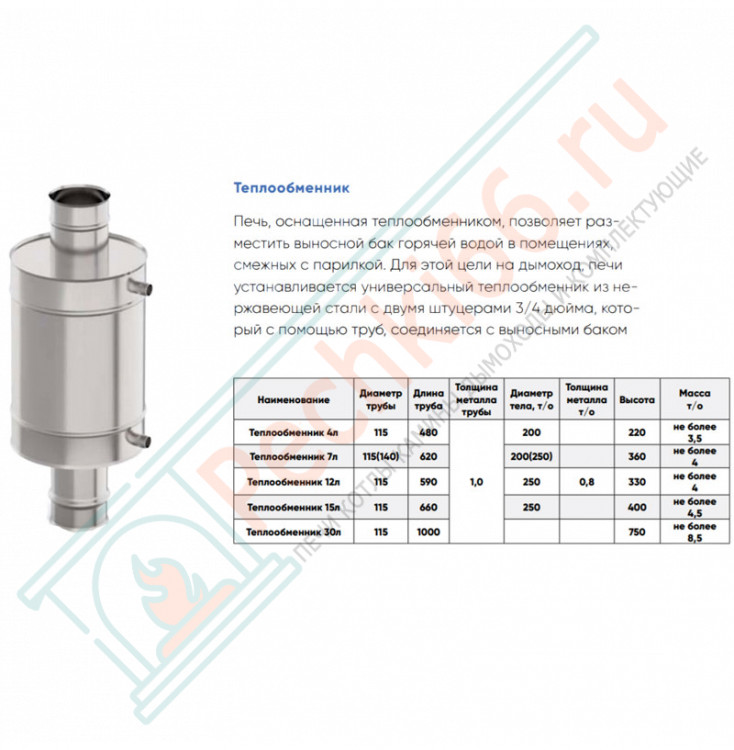 Теплообменник на трубу (Aisi-439/1.0 мм) d-140 мм, 7 л (УМК)