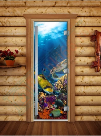 Стеклянная дверь для бани и сауны Престиж фотопечать А085 (DoorWood)