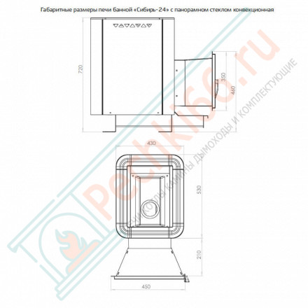 Чугунная банная печь Сибирь-24, конвекционная, с панорамной дверцей (НМК)