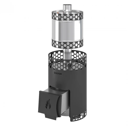 Печь для бани вертикальная Чёрная Пчёлка 20 INOX, с баком 50 л (Везувий) до 20м3