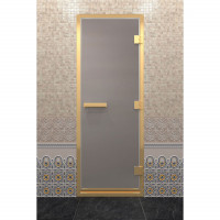 Стеклянная дверь для хамама в золотом профиле, сатин 190х80 (по коробке) (DoorWood)