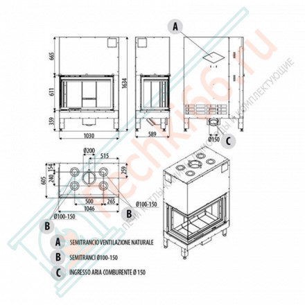 Каминная топка Plasma 95 dx Wood, Левое (MCZ)