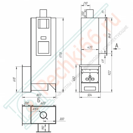 Печь для бани №05Р-ГТ60 с двойной каменкой на газу (усиленная) (Тройка) до 50 м3
