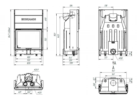 Каминная топка Вега 1000 MP подовое горение принтинг (Экокамин)