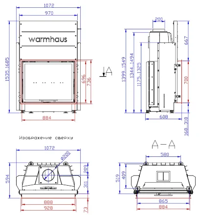 Каминная топка прямая FLAT 87/70h, светлый шамот (Warmhaus) 10 кВт