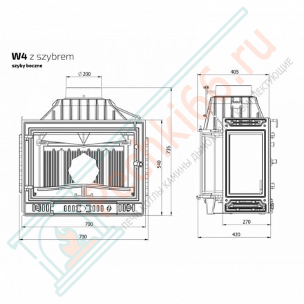 Чугунная топка W4 PB, с правым стеклом (Kaw-Met)