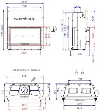 Каминная топка прямая FLAT 100/57h, светлый шамот (Warmhaus) 10 кВт