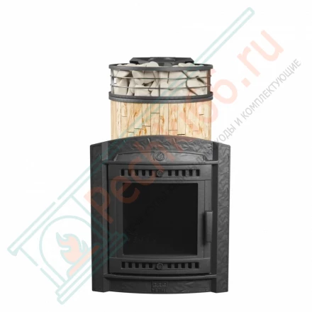 Банная печь Атмосфера L, окаменевшее дерево ламель+сетка с тоннелем NEW (ProMetall)