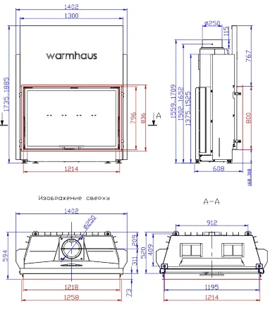 Каминная топка прямая FLAT 120/80h, светлый шамот (Warmhaus) 14 кВт