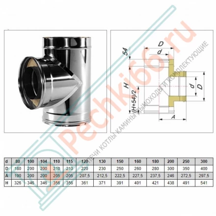 Тройник 90° V50R с изол (AISI-321/0,8-ОЦИНК-RAL/0,5) d-130/230 (Вулкан)