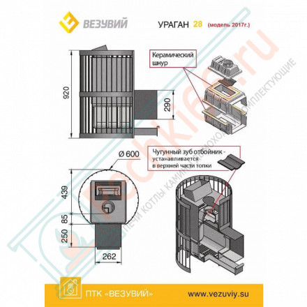 Чугунная печь для бани Ураган Ковка 28 270 (Везувий) до 30 м3