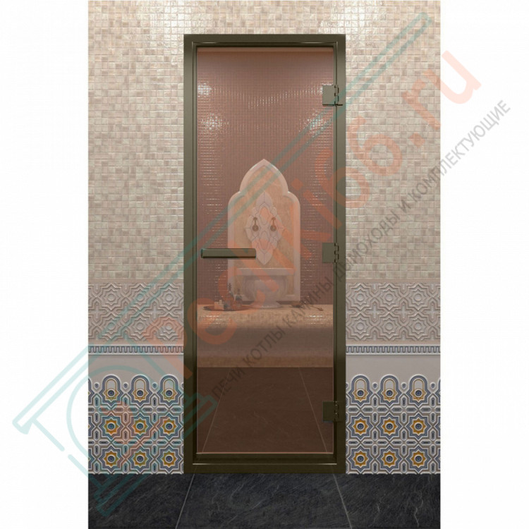 Стеклянная дверь DoorWood «Хамам бронза» в бронзовом профиле 2100х800 (по коробке)