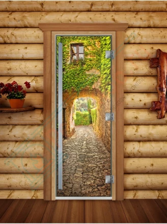 Стеклянная дверь для бани и сауны Престиж фотопечать А072 (DoorWood)