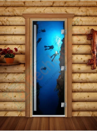 Стеклянная дверь для бани и сауны Престиж фотопечать А069 (DoorWood)