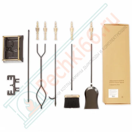 Набор каминный D51041АК (4 предмета, 81см, античная латунь/черный), на подставке