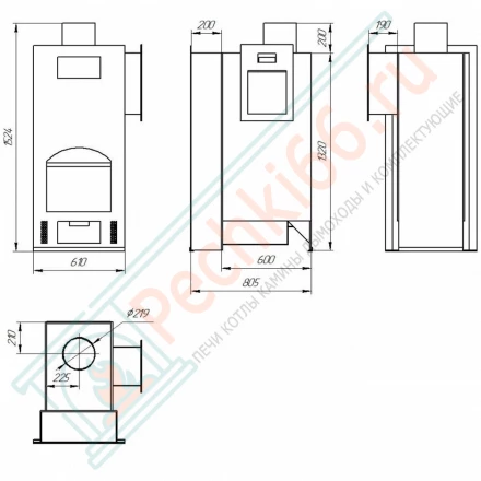 Банная печь № 03Р с подогревом предбанника (Тройка) до 36 м3