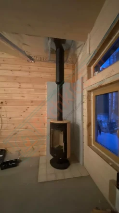 Печь-камин ABX Arktis 8 поворотный, черный, песчаник под ключ (монтаж 12.2020)