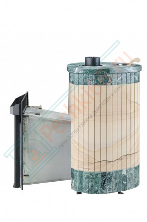 Дровяная банная печь Ферингер ОПТИМА "Окаменевшее дерево перенесённый рисунок + Змеевик" до 28 м³