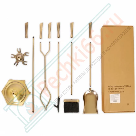 Набор каминный D51194АВ (4 предмета, 79см, античная латунь), на подставке