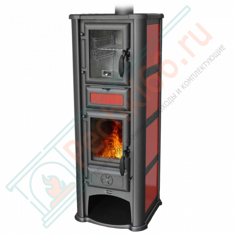 Печь-камин Lederata Plus красная (Tim Sistem) до 180 м3