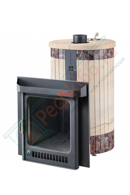 Дровяная банная печь Ферингер Малютка ПФ "Окаменевшее дерево перенесённый рисунок + Россо Леванте" до 18 м³