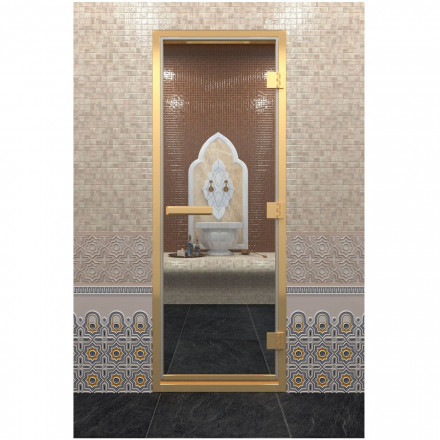 Стеклянная дверь DoorWood «Хамам Прозрачная» в золотом профиле 1900х700 (по коробке)