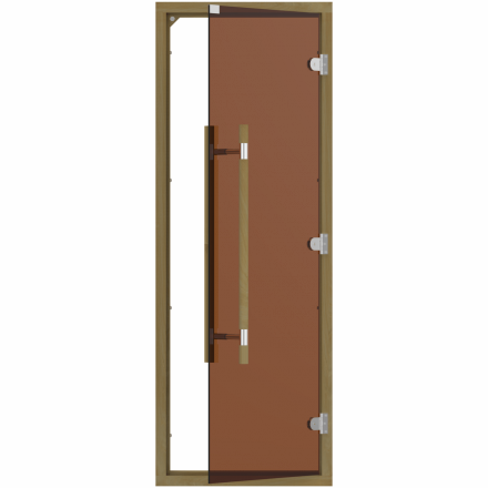 Дверь стеклянная для бани и сауны, бронза с порогом, коробка кедр, ручка с металлической вставкой 1900х700 (Sawo) 741-4SGD