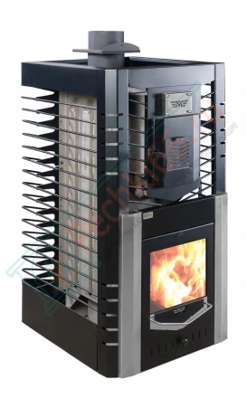Печь для русской бани № 06МСП 01 - Нерж с парогенератором (каменка вперед) (Тройка) до 24 м3