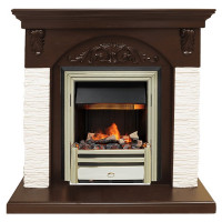 Каминокомплект Bern Сланец мелкий белый / Темный дуб с очагом Cavendish
