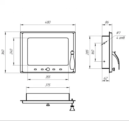 Дверца каминная стальная 480x360, с поддувалом (Россия)