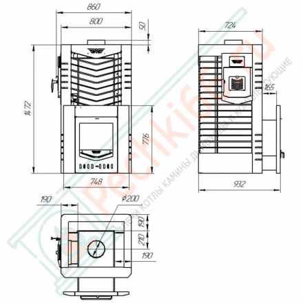 Печь для русской бани № 06МС 02 - Н, из нержавеющей стали (Тройка) до 24 м3