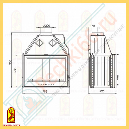 Стальная топка Эльба 800Ш, с шибером (Мета) 14 кВт