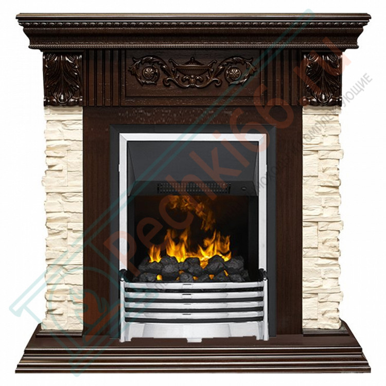 Электрокаминокомплект Luxemburg (каменный) - Сланец/Темный дуб с очагом Flagstaff