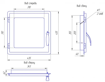 Дверца каминная стальная 435x435 (Россия)