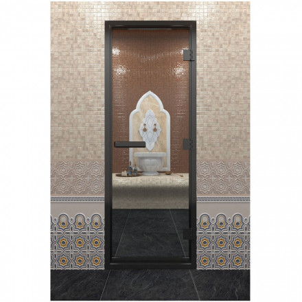 Стеклянная дверь DoorWood «Хамам Прозрачная» в черном профиле 1800х700 (по коробке)