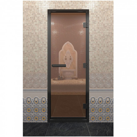 Дверь для хамама в черном профиле, бронза 2000x700 мм (DoorWood)